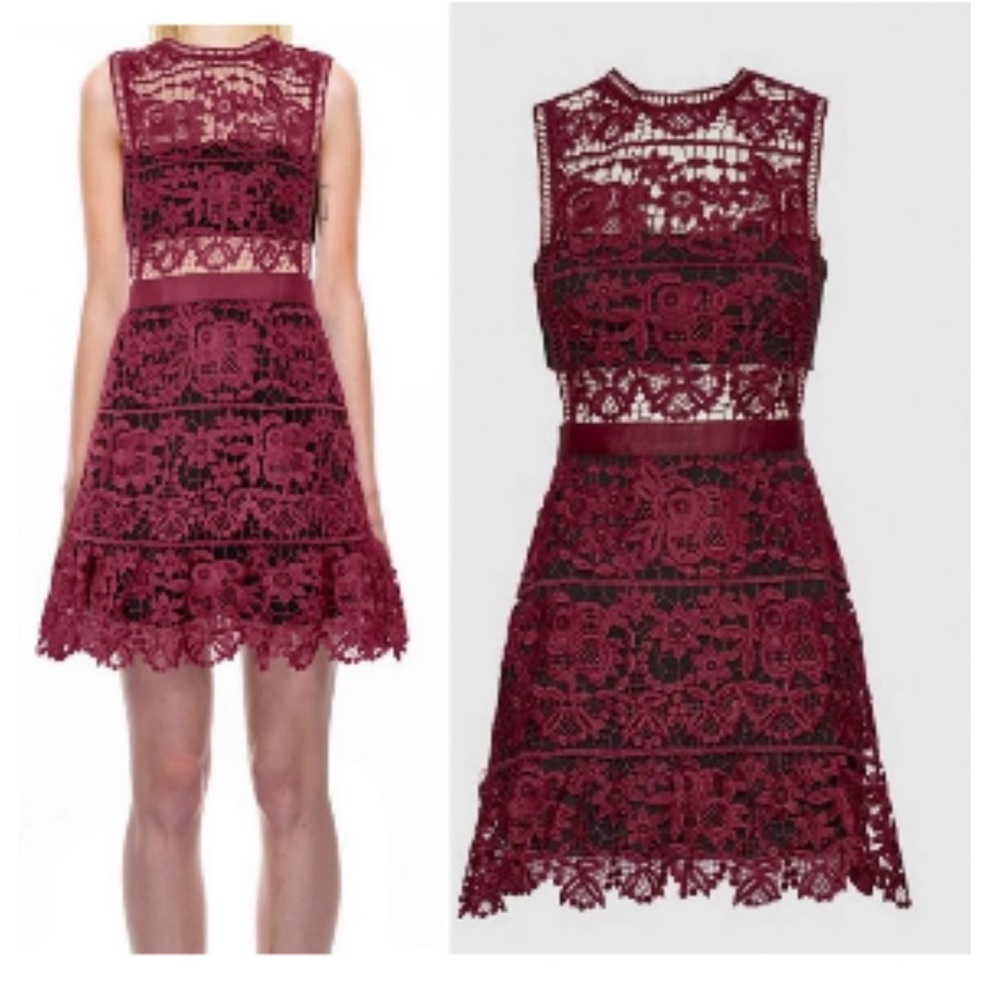 Self-Portrait Burgundy Lace Mini Dress